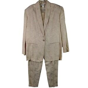 Vintage Ziki‎ Womens Gold 2 PC Suit 1 Button Jacket Pleated Pants Embroider Read